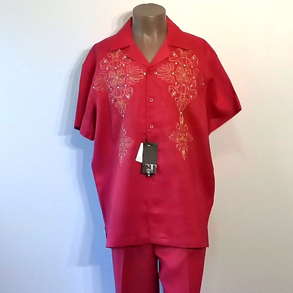 Unique 2pc Burgundy Men's short sleeves pants set by God Body